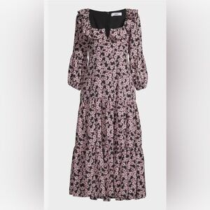 NWT LIKELY Bella Ruffle Midi Dress w Puff Sleeves Size 4